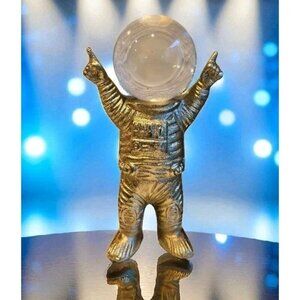 New Retro Pop Art Gold Glass Ball Head Astronaut On the Moon Figurine Room Decor